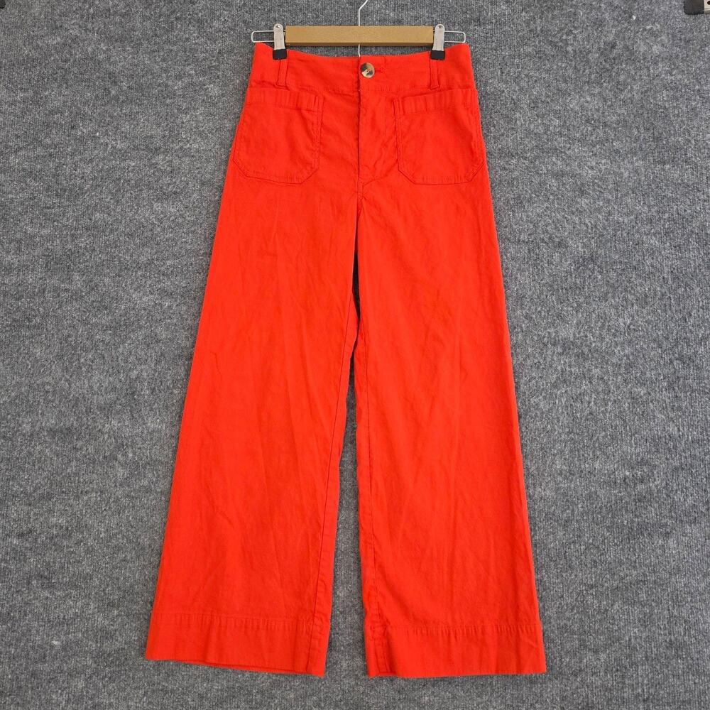 Maeve Pants 26 The Colette Wide Leg High Rise Cropped Linen Blend Orange Casual